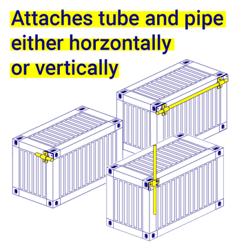 Attaches tube or pipe either horizontally or vertically