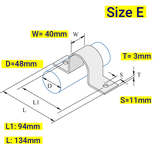 Ensemble bride de fixation Unistrut E : OD 48-50 mm