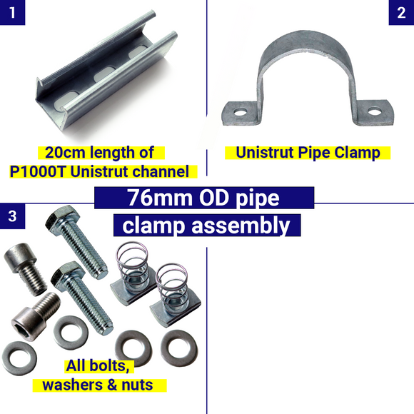 Ensemble bride de fixation Unistrut G : OD 76 mm