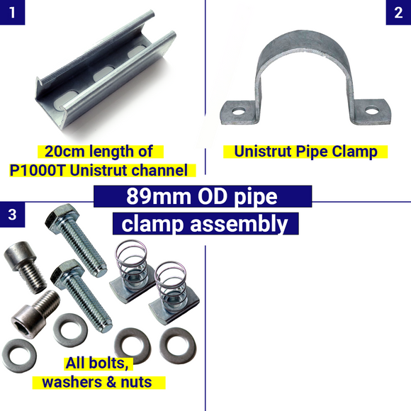 Ensemble bride de fixation Unistrut H : OD 89 mm