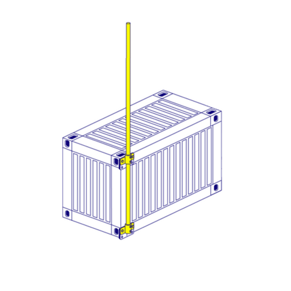 A vertical tube clamp set for attaching a long piece of tube or scaffold pole from two corner castings