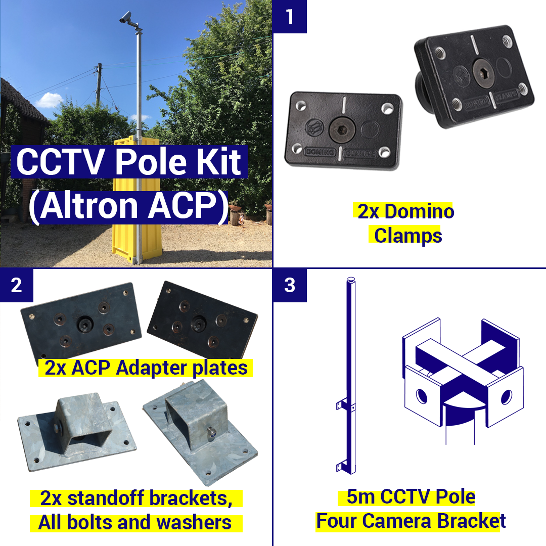 Shipping Container CCTV kit, 5m pole, 4 camera brackets