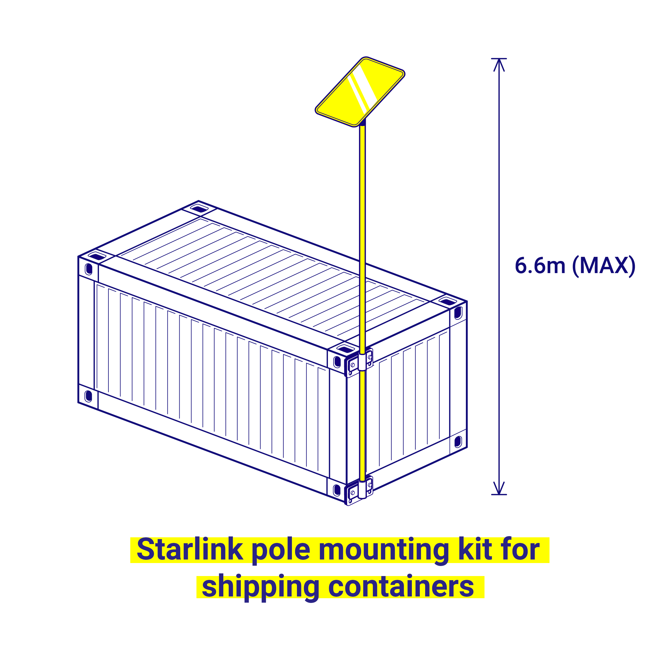 Shipping container starlink pole mounting kit for shipping containers up to 6.6m from the ground