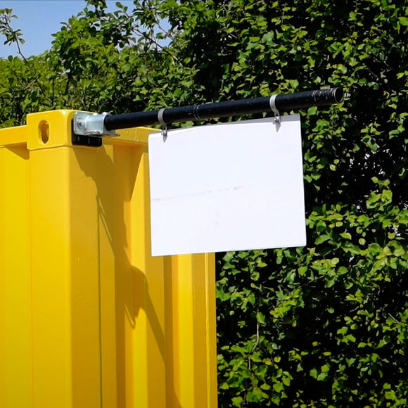 Sign attached with Base Flange tube clamp for horizontal tube 48mm with kickplate