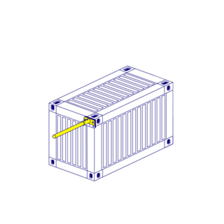 A horizontal tube clamp for attaching a piece f tube or scaffold pole sticking out at a 90 degree angle from the side of a shipping container