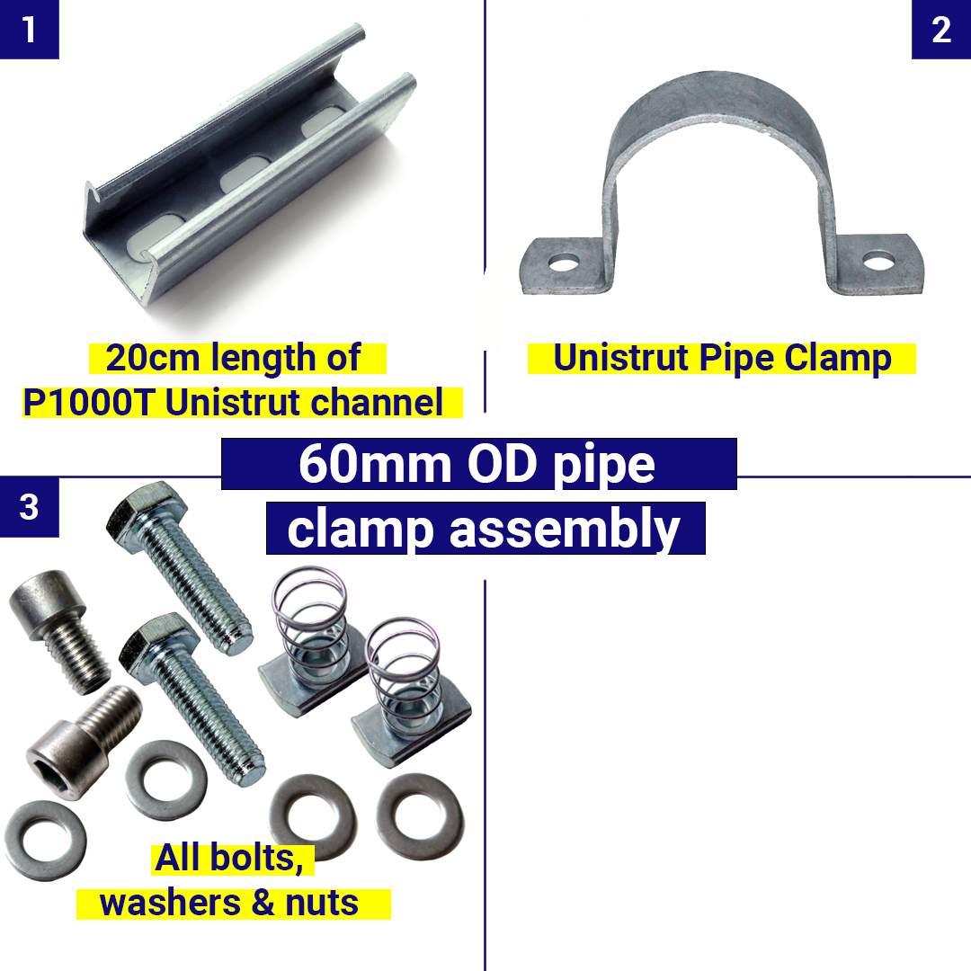 Unistrut Pipe Clamp Assembly F: 60mm OD | Domino Clamps