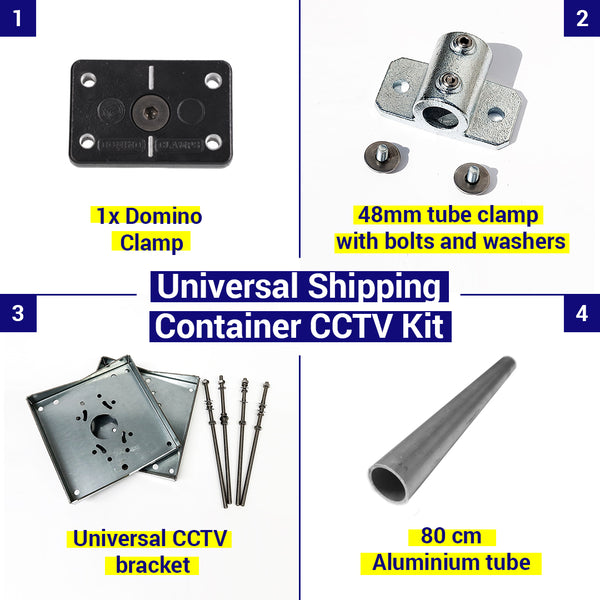 Universal shipping container CCTV kit. Contains everything you need to mount CCTV to a shipping container.