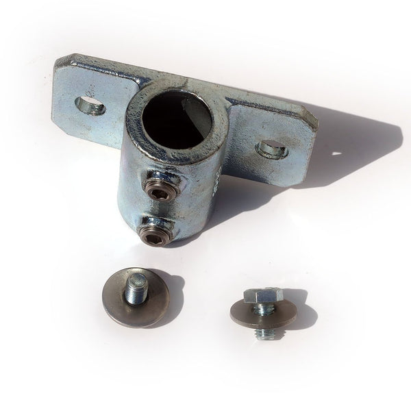 A single 42mm unbored tube clamp, with screws and washers for attaching bolting to a domino clamp