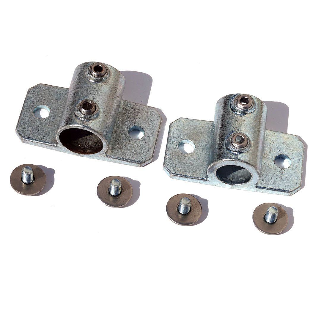 A pair of 42mm palm railing tube clamps, complete with Bolts and washers