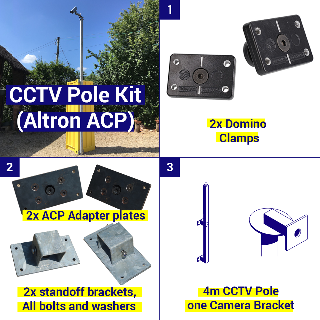 Shipping Container CCTV kit, 4m pole, 1 camera bracket