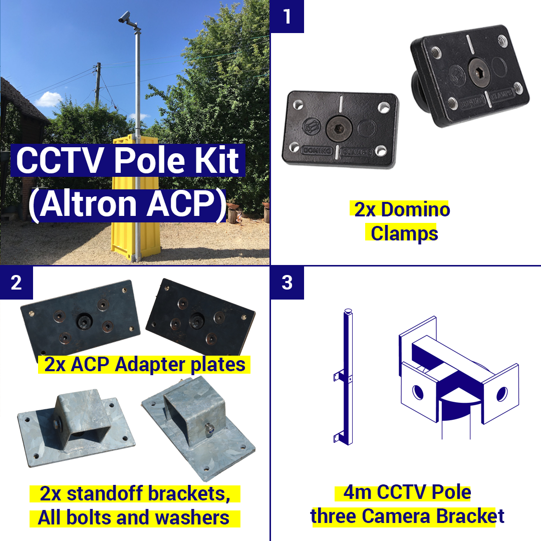 Shipping Container CCTV kit, 4m pole, 3 camera brackets