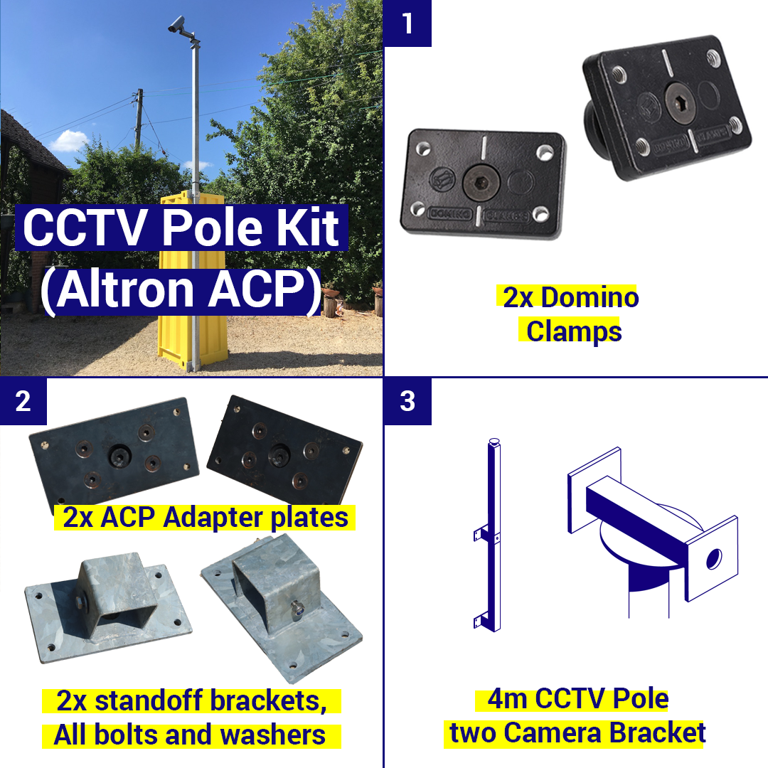 Shipping Container CCTV pole Kit, 4m pole, 2 camera brackets